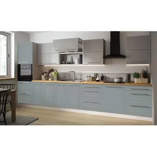 Feldmann-Wohnen Küchenleerblock Kvantum Grau / Dust Grey / Mint 400 / 60 / 207cm 11-teilig , Metall , Küchenblock,Rechteckig , 400x207x60 cm , Küchen, Küchenzeilen & Küchenblöcke, Küchenzeilen, Küchenzeilen ohne Geräte