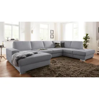 sit&more Wohnlandschaft "Santorini U-Form" mit Federkern und Sitztiefenverstellung, wahlweise mit Schlaffunktion, grau