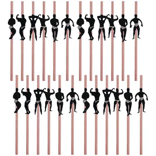 24 Stück Muskelmann Papierstrohhalme, Junggesellinnenabschied Deko Strohhalme, Rosegold Einweg Strohhalme, Plastikfrei Trinkhalme, für Hochzeiten Bridal Shower Party Dekoration