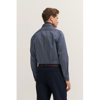 Langarmhemd BUGATTI "Satin Finish", Herren, Gr. XXL, Normalgrößen, blau (390, marine), 100% Baumwolle, Rautenmuster, normal, eckige 2-Knopf-Manschette, Hemden Langarmhemd, mit Rauten-Muster und Easy-Care Funktion
