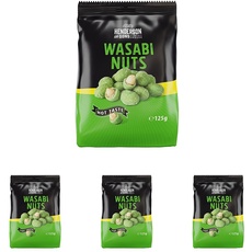 HENDERSON AND SONS Nüsse Wasabi Nuts Hot Taste - 125 Gramm Beutel - Nüsse im Teigmantel - Geröstete Erdnüsse in knuspriger Teighülle mit sehr scharfer Meerrettich-Note (Packung mit 4)