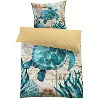 MUSOLEI Kinderbettwäsche 140x200 Meer Schildkröte Bettwäsche Kinder Jungen Mädchen 3D-Druck Mikrofaser Bettbezug und 1 Kissenbezug 65x65cm Bettwäsche-Set für Einzelbett, Schildkröte