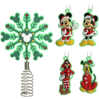 Hallmark Disney Mickey und Minnie Mouse 12,7 cm Miniatur-Weihnachtsbaumspitze und Mini-Ornamente, 5 Stück, bruchsicher