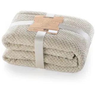 DecoKing Kuscheldecke 170x210 cm Cappuccino Decke Microfaser Wohndecke Tagesdecke Fleece weich sanft kuschelig skandinavischer Stil beige Henry