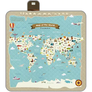 Lustig Picknickdecke Wasserdicht Faltbar Tragegurt für Kinder - Weltkarte Outdoor Camping Decke Mädchen Jungen - Stranddecke Strandmatte Washbar für Strand Park Picknick (Weltkarte, 200x200 cm)