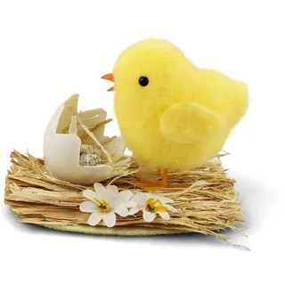Netuno 1x Osterhuhn gelb auf Sockel Oster-Deko Osterhühner Deko Figur Huhn Osterhahn Küken Oster-Henne Ostergeschenk Frühlingsdeko Tischdeko für Ostern Osterdekoration Hausdeko