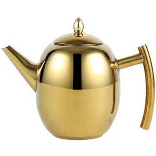 OnePine Teekanne Edelstahl 1 Liter, Kaffeekanne mit Filter, Teebereiter für Losen Tee, Spülmaschinenfest (Gold)