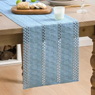 Artoid Mode Bauernhaus Baumwollflachs Makramee Himmelblau Tischläufer 30x183 cm, Küche Tisch Geburtstag Dekoration Drinnen Urlaub Party Dekor