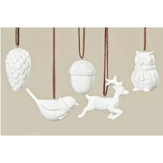 Christbaumkugeln Weihnachtsbaum Behang Porzellan Weiß 5er Set 7,0 cm