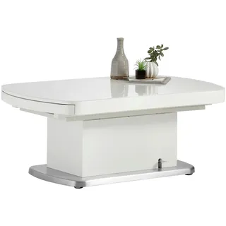 Venda Couchtisch , Weiß , Metall, Glas, Holzwerkstoff , rechteckig , Säule, Bodenplatte , 75x50x120 cm , ausziehbar, höhenverstellbar , Wohnzimmer, Wohnzimmertische, Couchtische, Höhenverstellbare Couchtische