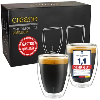 Creano PREMIUM doppelwandige Trinkgläser 250ml - 2er Set - OHNE versiegeltes LOCH deshalb Gastronomie Qualität - 100% Spülmaschinenfest - WELTNEUHEIT