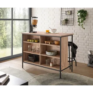 Mid.you Kücheninsel , Schwarz, Eichefarben , Metall, Holzwerkstoff , 120x92x60 cm , Made in Europe , Küchen, Küchenzeilen & Küchenblöcke, Küchenzeilen