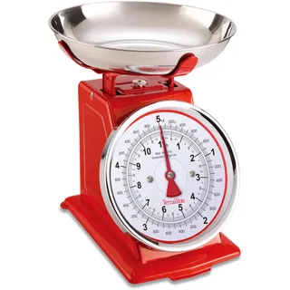 TERRAILLON Vintage-Küchenwaage – Manuelle Tara, großes Ziffernblatt und 1 L Schüssel, Wiegebereich 5 kg – Modell 'Tradition 500' Rot