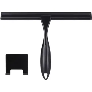 Wlich Duschabzieher Schwarz, Abzieher Dusche Edelstahl 10′′, Streifenfreier Fensterabzieher für Dusche mit Halterung, Fensterwischer für Badezimmer Fenster Spiegel Autoglas