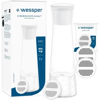 Wessper Glaskaraffe mit Deckel, Wasserkaraffe,glaskaraffe mit deckel mit Wasserfilter, glaskaraffe 3 liter für Saftgetränke Eistee Wasser Kaltes - Weiß