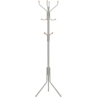 SONGMICS Garderobenständer aus Metall, stabiler Kleiderständer, Garderobe, für Kleidung, Taschen und Hüte, Höhe 182 cm, mit 12 Haken, cappuccinobeige RCR019K01