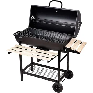 Grillwagen, Holzkohlegrill, Holzkohle mit Rädern, anthrazitfarbener Standgrill, Grillofen mit integriertem Thermometer und Lüftungsschieber, Gartengrill