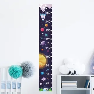 Wandtattoo Messlatte | Aufkleber Planeten in der Galaxie – Wanddekoration für Kinderzimmer | 1 Bögen à 30 x 50 cm