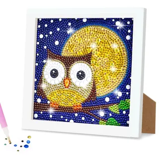 AUAUY Diamond Painting mit Holzrahmen, 5D DIY Diamond Painting Set, Malen Nach Zahlen Diamant Painting Erwachsene, Diamant Painting Bilder Arts Craft für Home Wand Decor(Eule)