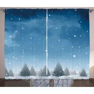 ABAKUHAUS Winter Rustikaler Vorhang, Weihnachten Blau Bäume des Waldes, Wohnzimmer Universalband Gardinen mit Schlaufen und Haken, 280 x 175 cm, Blau Weiss - Blau