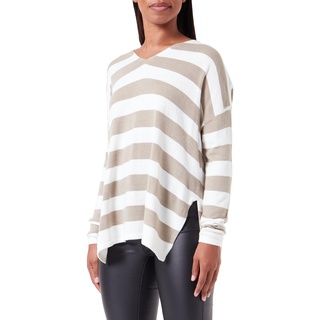 ONLY Pullover Damen, Weathered Teak/Stripes:Cloud Dancer, M