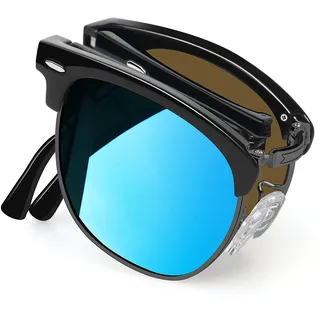Joopin Faltbare Vintage Sonnenbrille Halbrahmen Herren Verspiegelte Blau Polarisiert Sonnenbrille Damen Retro UV400 Faltbrille (Verspiegelte Blau Faltbare)