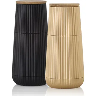 AdHoc MP153 Set Salzmühle und Pfeffermühle Scape Black & Gold, Kunststoff | Eichenholz