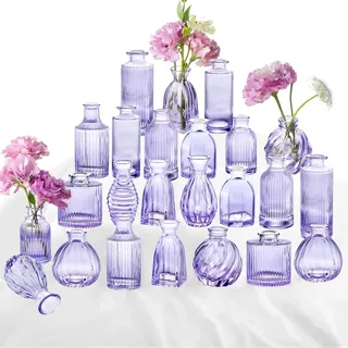 Glasvasen, 61 cm, kleine Violette Vase, Glasvasen für Blumen, Moderne, gerippte, farbige Knospenvase für Dekoration, Hochzeit, Blumenvase in Großpackung, Vintage-Dekor, Brautparty, Tafelaufsatz