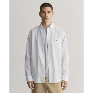 Gant für Herren. 3000130 Regular Fit Hemd aus blau gestreifter Popeline (L), Lässig, Baumwolle, Langarm