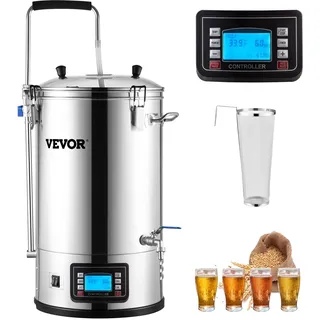 Vevor Elektrisches Brühsystem, 35 l Brühtopf, All-in-One Bierbrauer mit Pumpe, Kochgerät mit Panel, Auto/Manueller Modus 100-1800 W Leistung 25-100 °C Temperatur 1-180 Min Timer Rezeptspeicher