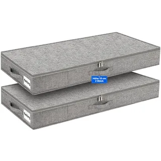 Unterbettboxen mit Deckel, 85 x 40 x 10 cm, formstabil, 2er-Set, Grau | PP-Innenverstärkung, 2-Wege-Reißverschluss, 3 Tragegriffe, flaches Design, für Kleidung und Bettwäsche