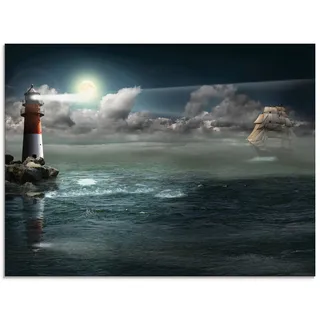 Artland Glasbild »Leuchtturm unter Beleuchtung« Gebäude 1 Stk. tlg. in verschiedenen Größen, blau