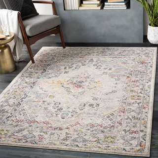 Livabliss Casablanca Vintage Teppich groß - Teppich Wohnzimmer 120x170 cm, Esszimmer, Schlafzimmer, Orientalischer Teppiche Boho Style - Carpet Living Room, Bunter Muster, Taupe und Creme