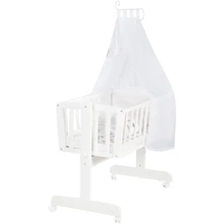 roba Babywiege 40 x 90 cm aus Holz - Fox & Bunny - Stubenwagen & Wiege mit Rollen - Bett Set komplett mit Feststellfunktion - Inkl. textiler Ausstattung - Holz weiß