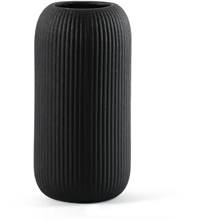 Moderne Keramik Vase, Weiß, Gerippt, Zylindrische Form (Schwarz)
