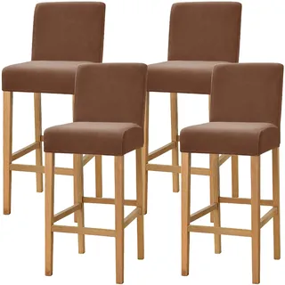 Dimatic Samt Plüsch Stuhl Abdeckung Theke Pub Bar Hocker Stuhl Slipcover für Esszimmer Cafe Barhocker Slipcover Möbelschutz Anti-Rutsch-Bezug mit elastischem Boden, 4er Set, Braun