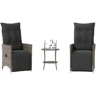 KKHOMEI Rattan Balkonmöbel Set 3 Teilig Verstellbaren Sessel Balkon Möbel Kleiner Balkon Sitzgruppe Garten 2 Personen Balkonset 2 Stühle 1 Tisch Terrassenmöbel Außen Grau