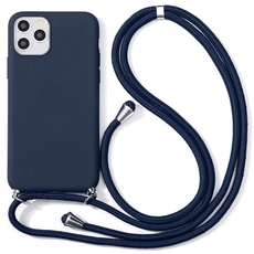 ZhuoFan Handykette Handyhülle für iPhone 11 Pro Max Hülle mit Band, Weich Navy Blau Silikon Schutzhülle mit Kordel zum Umhängen Einstellbar 63in Halsband Necklace Lanyard Case