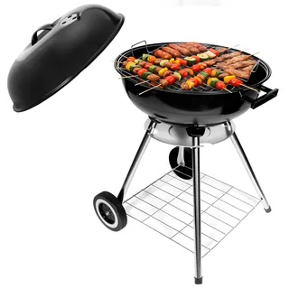 HYCHIKA Kugelgrill Holzkohlegrill Kohlegrill, Ø47cm 18 Zoll Rund Vertikal BBQ Kompaktgrill mit Deckel, Rädern für Garten Balkon Camping Outdoor