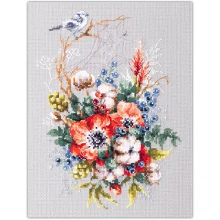 Magic Needle 210-301 ZW Mohn und Baumwolle Kreuzstichset mit Zählmuster Zweigart Edition, Weiss, 18x26cm