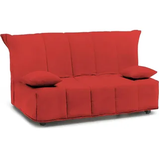 Schlafsofa Alisee, 2-Sitzer-Sofa, 100%  Italy, Wohnzimmersofa mit Trolley-Öffnung, aus gepolstertem Stoff, inklusive Kissen, Cm 125x90h85, Rot - Schwarz