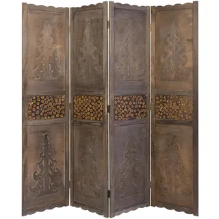 Homestyle4u Paravent 4-tlg. 160/170 cm Braun Holzverzierung , 160x170x2 cm , Wohnzimmer, Raumteiler, Paravents
