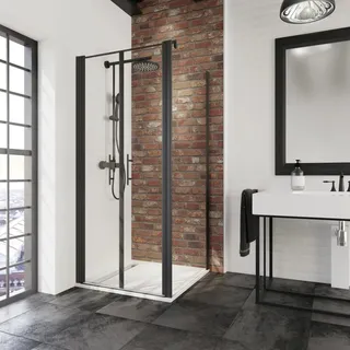 Schulte Pendeltür Eckdusche Alexa Style 2.0 Mattschwarz 192 cm x 90 cm