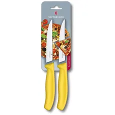 Victorinox, Swiss Classic, Profi Steak- und Pizzamesser, Extra Scharfe Klinge, Wellenschliff, 12 cm, Robuster Kunststoffgriff, Rostfreier Stahl, gelb