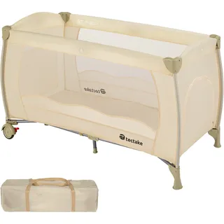 Tectake Kinder Reisebett klappbar inklusive Tragetasche, 126 x 65 x 80 cm - Beige