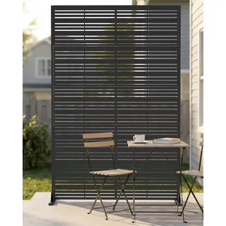 Metallprivatsschirm 183x120 cm, erhöhter Sichtschutzzaun, freistehender Balkonsichtschutz ohne Bohren, wetterfest für Innen Außen Terrasse Garten Veranda (schwarze Lamellenoptik)