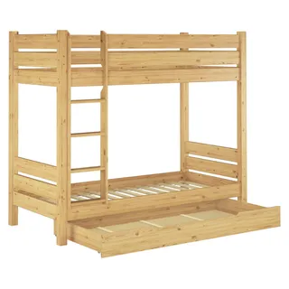 Etagenbett für Erwachsene Kiefer massiv 100x200 Nische 100 Stockbett Zubehör wählbar V-60.16-10Rollrost und Bettkasten inkl. - Naturbelassen