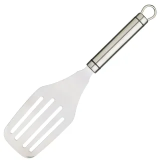 KitchenCraft Professional Pfannenwender Edelstahl, Küchenhelfer Crêpe Wender, Pfannen Wender Metall, Palatschinken Wender, Schlitzwender mit ovalem Griff und Öse, 28 x 6,6 x 1,4 cm