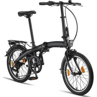 Licorne Bike Phoenix 2D, 20 Zoll Aluminium-Faltrad-Klapprad, Scheibenbremse, Discbremse, V-Bremse Faltfahrrad-Herren-Damen, 7 Gang Kettenschaltung - Folding City Bike, Alu-Rahmen, StVZO, Vorderlampe, Hinterlampe - Schwarz