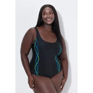 Ulla Popken Damen Badeanzug, Pipings, Unterbrustband, Vorderfutter Badeanzüge, Schwarz, 66 EU